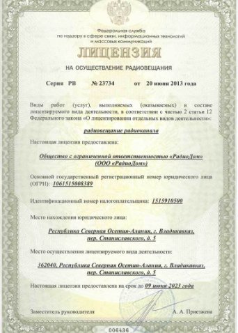 лицензия Ретро FM Владикавказ